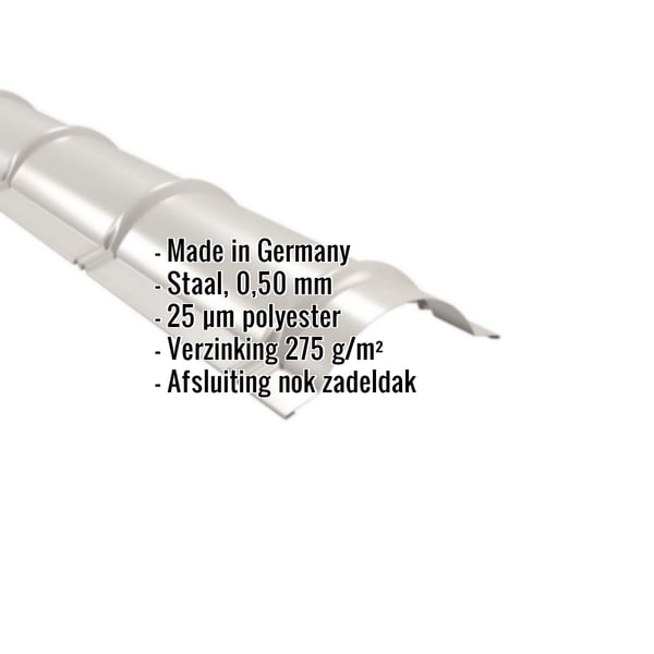 Nokvorst halfrond, Grijswit (RAL 9002), met ingebouwde productgegevens over materiaal en coating