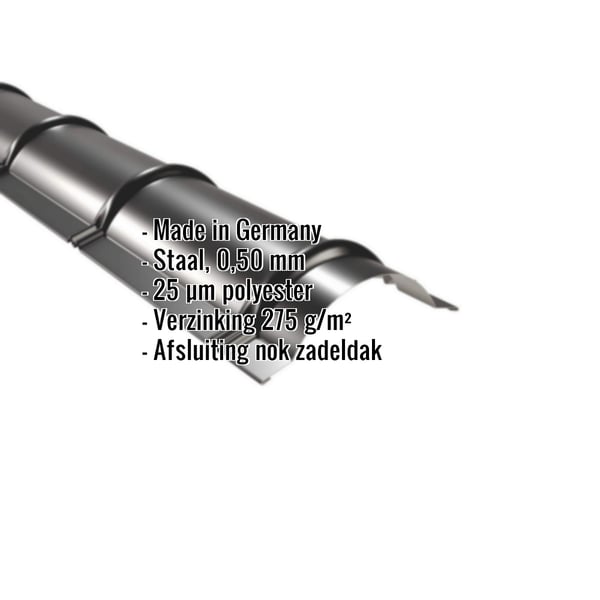Nokvorst halfrond Gitzwart RAL 9005, 0,50 mm staal, met ingebouwde specificaties