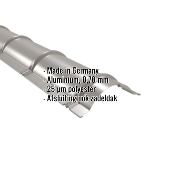 Nokvorst halfrond aluminium, 0,70 mm, RAL9007, met ingebedde specificaties en herkomstland