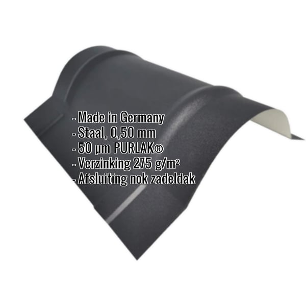Nokvorst halfrond klein, antracietgrijs, 0,50 mm staal, met PURLAK-coating en ingebedde productgegevens