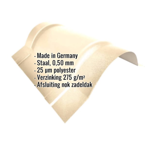 Nokvorst halfrond klein, Licht Ivoor (RAL 1015) met ingebedde productgegevens over materiaal en coating