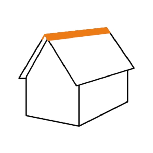 Nokvorst halfrond klein, schematische weergave van de installatie op een zadeldak