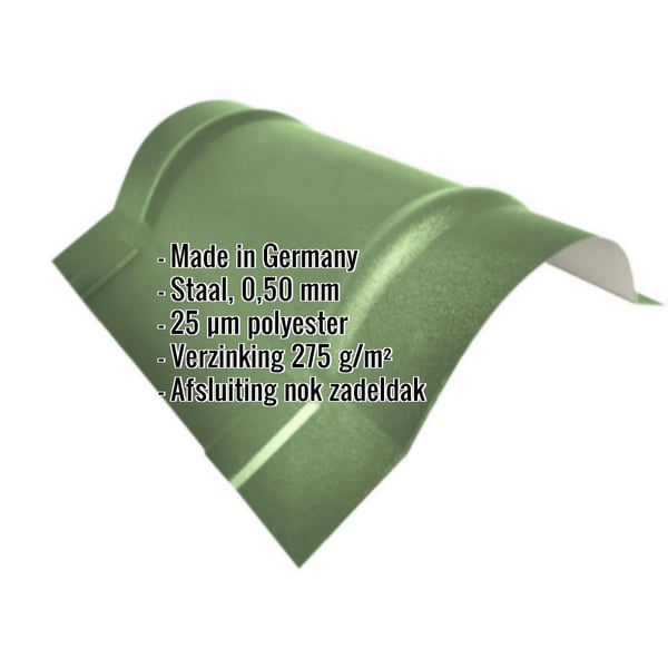 Nokvorst halfrond klein Resedagroen met productgegevens: staal 0,50 mm, 25 µm polyester