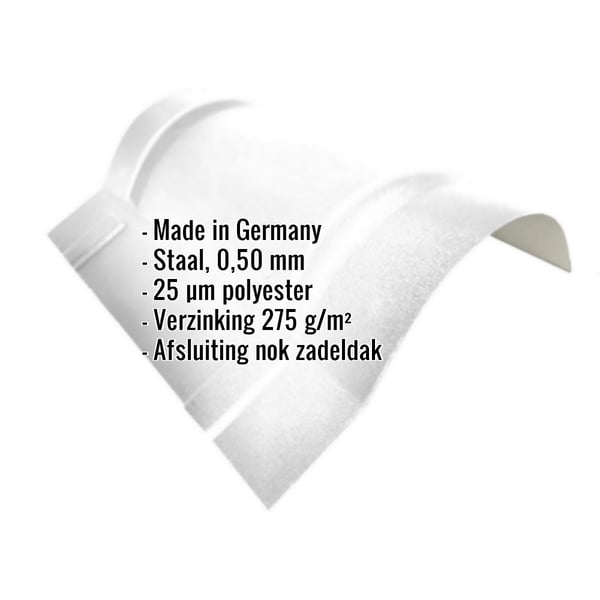Nokvorst halfrond klein, lichtgrijs, met ingebedde specificaties over materiaal, dikte en coating
