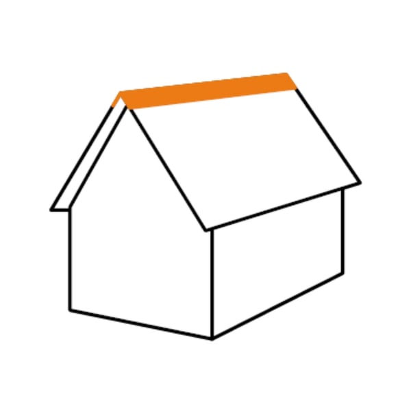Toepassingsvoorbeeld: Schematische weergave van een zadeldak met oranje gemarkeerde nokvorst
