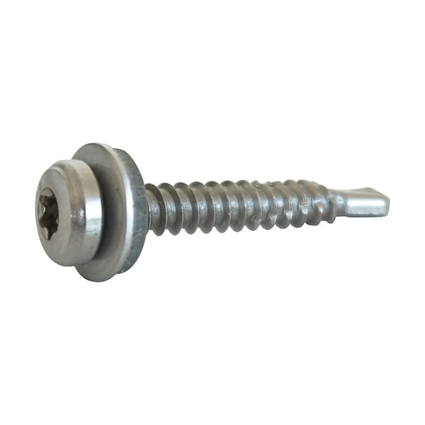 RVS schroef blank, zelfborend, met Torx-aandrijving en afdichtring, zijaanzicht