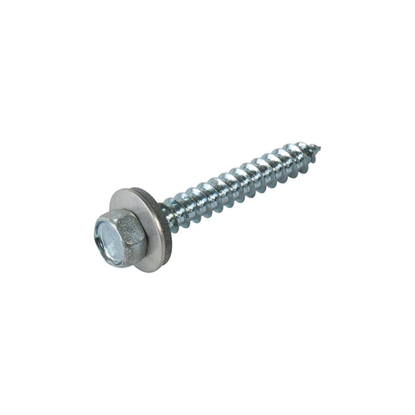 RVS schroef blank, zeskantkop met sluitring en puntige houtschroefdraad