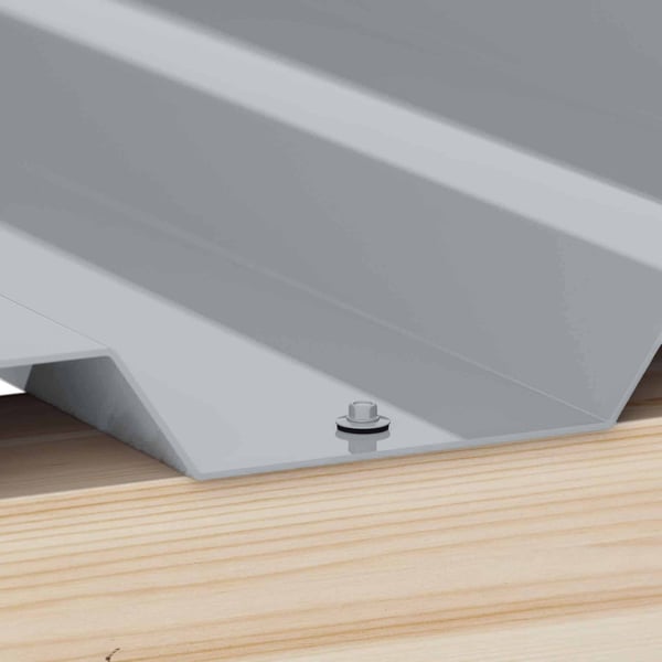RVS schroef in Venstergrijs RAL 7040 gemonteerd in diepe golf op houtconstructie