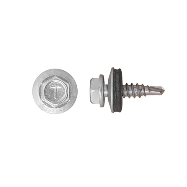 RVS schroef Zilver-Metallic met afdichting, bovenaanzicht en zijaanzicht, Polmetal