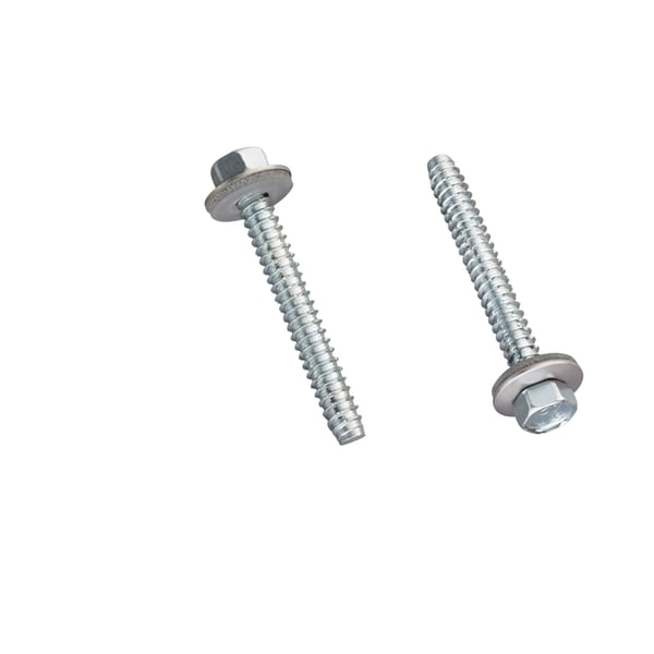RVS schroeven blank, twee schroeven met zeskantkop en sluitring, hoofdaanzicht