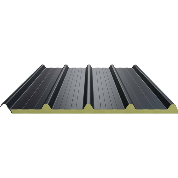 Sandwichpaneel ECO 1000-30 dak, antracietgrijs RAL 7016, zijaanzicht met gele PIR-kern