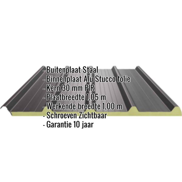 Sandwichpaneel ECO 1000-30 dak, bruin, met ingebedde specificaties