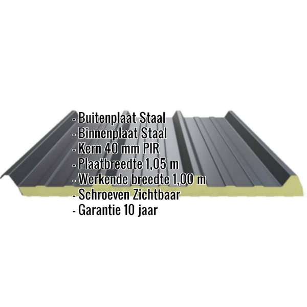 Sandwichpaneel Roof 1000-40 antracietgrijs met ingebedde specificaties