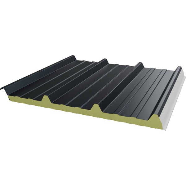 Sandwichpaneel Roof 1000-40 antracietgrijs, schuin aanzicht met isolatiekern