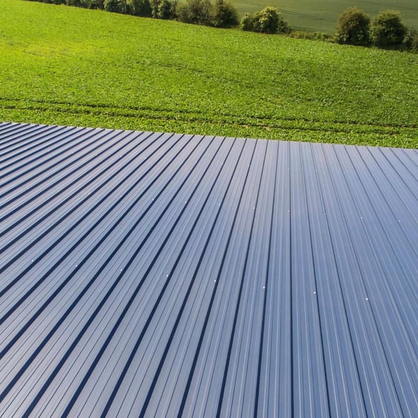 Dakvlak met antracietgrijze sandwichpanelen Roof 1000-40 voor groen landschap