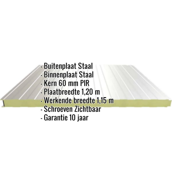 Sandwich Paneel Wall 1150 60 | Gevel | Kern 6 cm | 25 µm Polyester | 9002 - Grijswit | 5,50 m