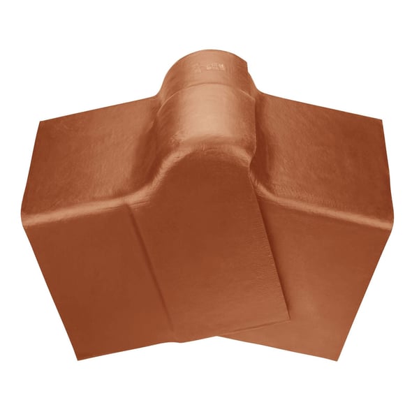 Humanit vezelcement nokstuk terracotta, bovenaanzicht van het gebogen element