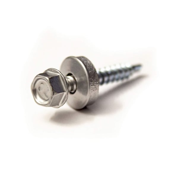 Verzinkte schroef Zilver-Metallic met zeskantkop en afdichtring, zijaanzicht