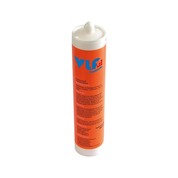 Siliconen kit, wit, in oranje koker met VLF logo en productinformatie