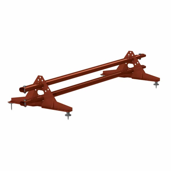 Sneeuwvangbuis van verzinkt staal in Terracotta (RAL 8004) met twee parallelle buizen en beugels