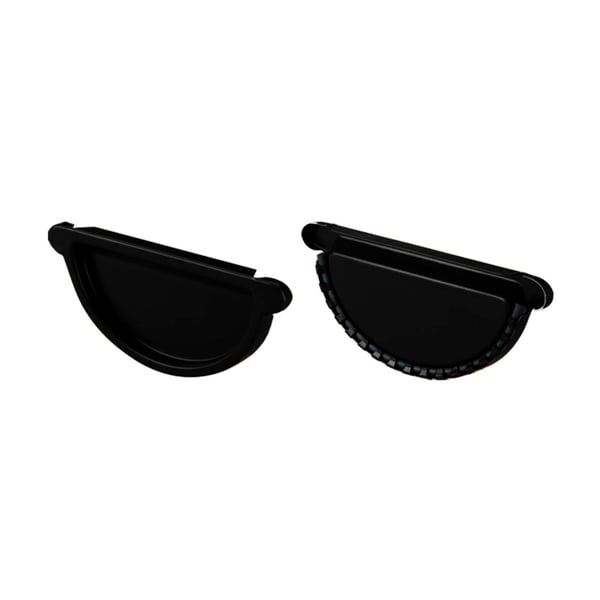 Stalen gooteindstukken Gitzwart RAL 9005, links en rechts, detailweergave