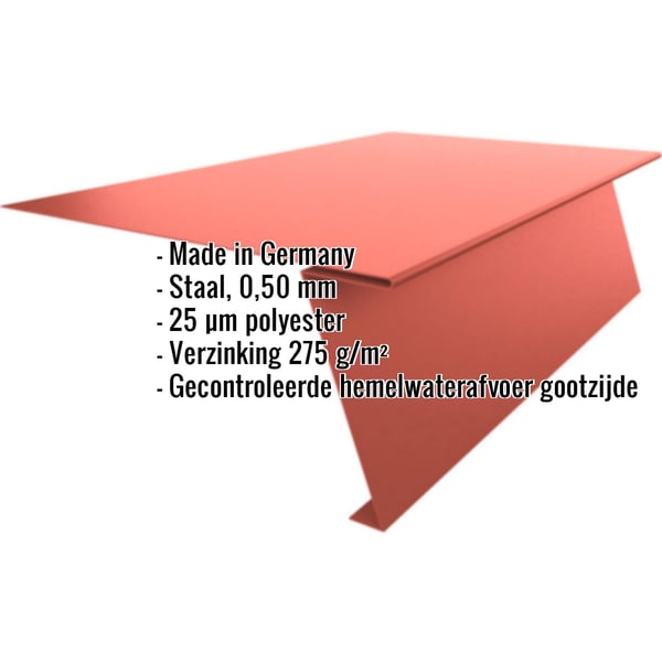 Startprofiel Koraalrood (RAL 3016) met ingebedde gegevens over materiaal, dikte en coating