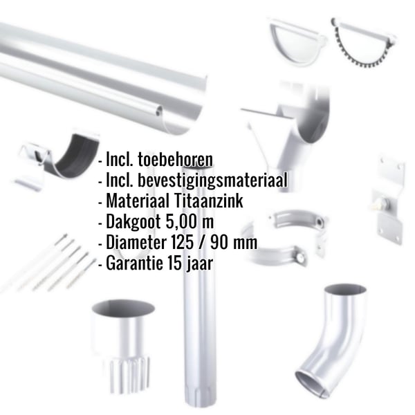 Titaan zinken dakgoot voordeelpak met accessoires en ingebedde specificaties