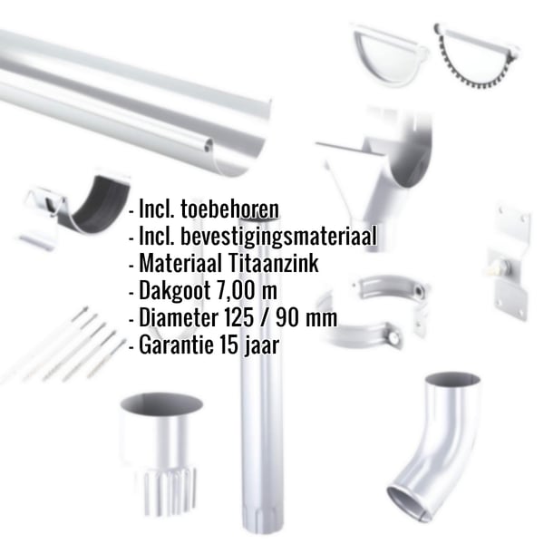 Titaanzink dakgoot voordeelpakket met accessoires en ingebouwde specificaties