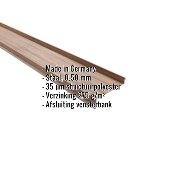 Vensterbank | 5 cm x 11,5 cm x 4 cm x 2,00 m | Staal 0,50 mm | 35 µm Structuurpolyester | Houtlook - Eiken