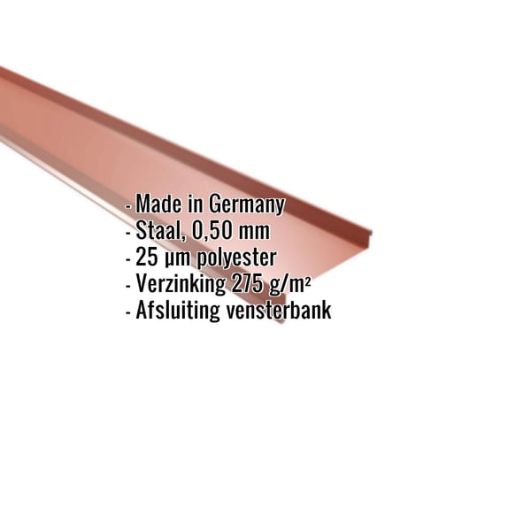 Vensterbank Koperbruin (RAL 8004) staal 0,50 mm, 25 µm polyester, met ingebedde specificaties