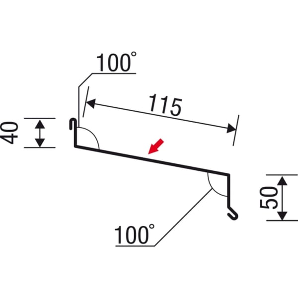 Technische tekening van de dorpel met afmetingen 5 cm, 11,5 cm, 4 cm en hoek 100 graden
