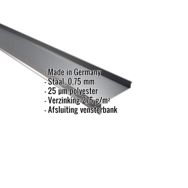 Dorpel uit staal, Antracietgrijs RAL 7016, 0,75 mm dikte, met ingebedde productgegevens