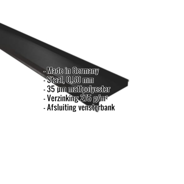 Vensterbank uit staal, Zwart RAL 9005, 0,50 mm, met ingebedde productdetails