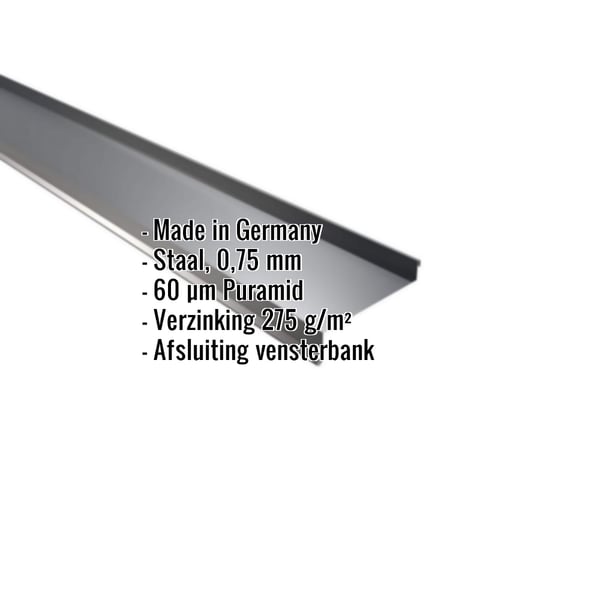 Dorpel uit staal, Antracietgrijs RAL 7016, 0,75 mm dikte, met ingebedde specificaties