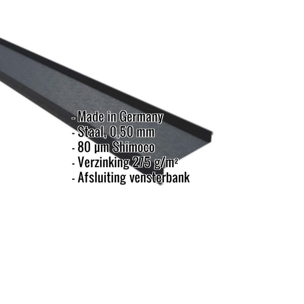 Dorpel uit staal, Antracietgrijs RAL 7016, 0,50 mm dikte, met Shimoco coating en ingebedde productgegevens