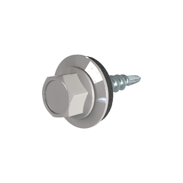 Verzinkte schroef met zeskantkop, ring en afdichting, kleur Grijs aluminiumkleurig (RAL9007)