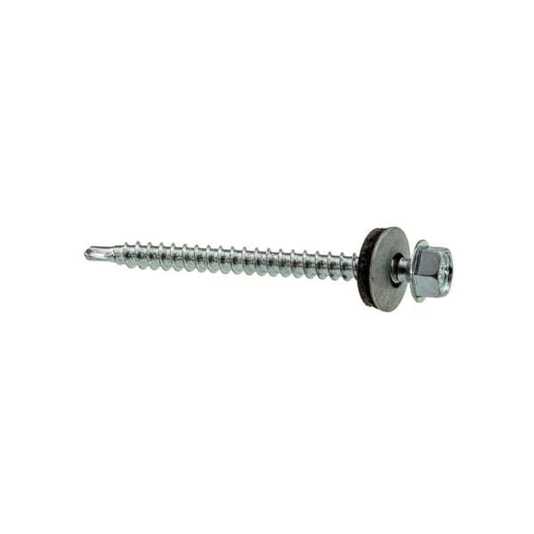 Verzinkte schroef blank, met zeskantkop, ring en afdichting, voor hoge rib op houtconstructie