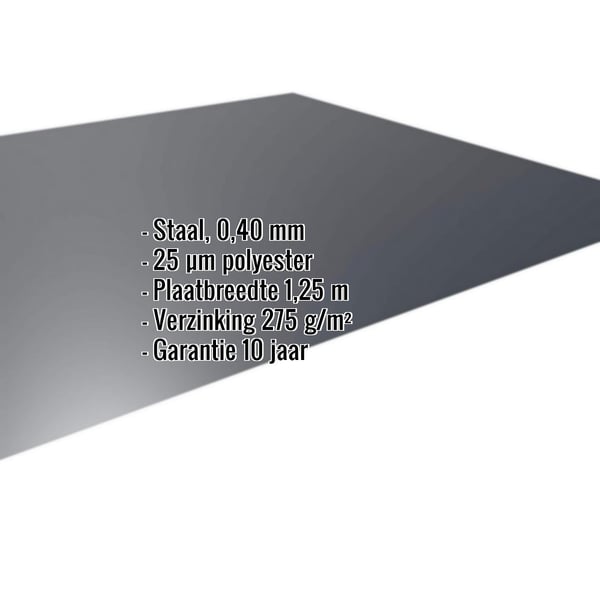 Vlakke plaat staal 0,40 mm antracietgrijs RAL 7016 met 25 µm polyestercoating en ingebedde gegevens