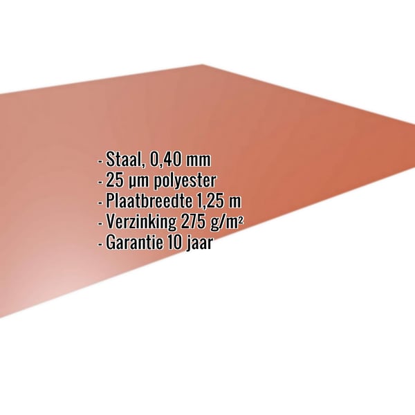 Vlakke plaat koperbruin (RAL 8004) 0,40 mm met ingebedde specificaties