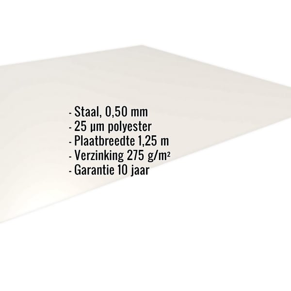 Vlakke plaat staal 0,50 mm zuiverwit RAL 9010 met ingebedde productgegevens