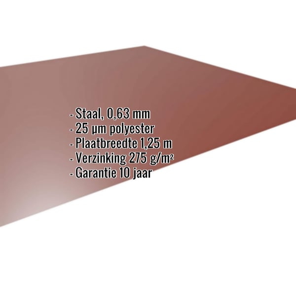 Vlakke plaat Roodbruin (RAL 8012) 0,63 mm, hoofdweergave met ingebouwde specificaties