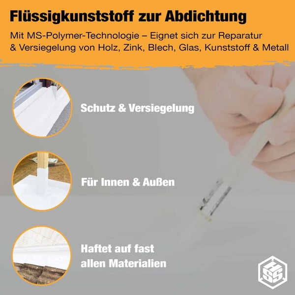 Vloeibare kunststof voor afdichting, toepassingsvoorbeelden en eigenschappen als infographic