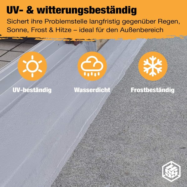 Vloeibare kunststof afdichting op dakoppervlak, UV- en weerbestendig als infographic