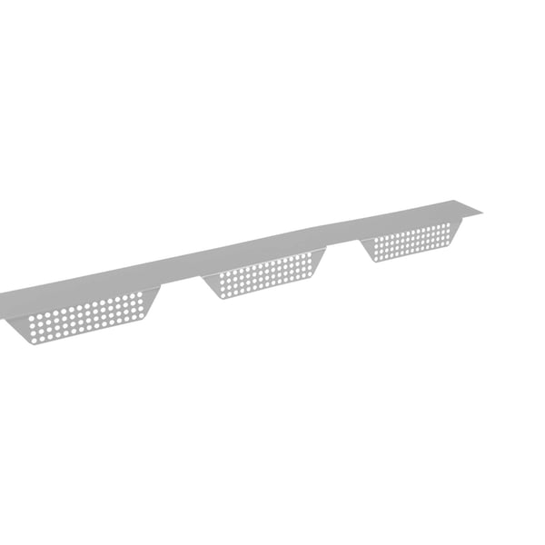 Geperforeerd tandprofiel Zilver-Metallic RAL 9006, bovenaanzicht van het lange, geprofileerde profiel