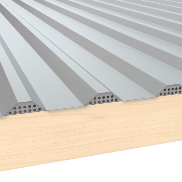 Geperforeerd tandprofiel Zilver-Metallic 0,75 mm Weckman, gemonteerd op houten lat, met damwandprofiel