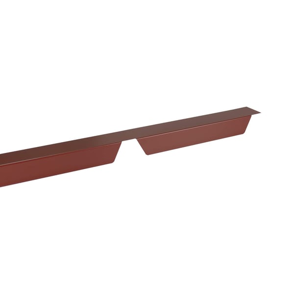 Tandplaat ongeperforeerd, roodbruin RAL 8012, 0,75 mm staal, detail bovenaanzicht