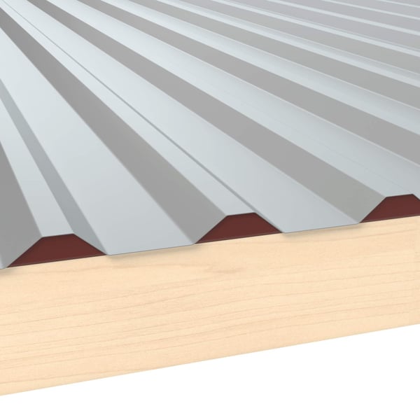 Tandplaat ongeperforeerd, 0,75 mm staal, roodbruin RAL 8012, op houtconstructie