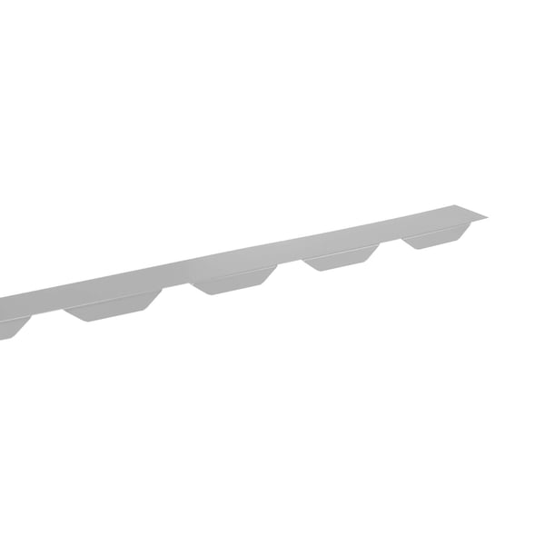 Tandplaat ongeperforeerd, zilvermetallic (RAL 9006), 0,75 mm staal, zijaanzicht met vier profileringen