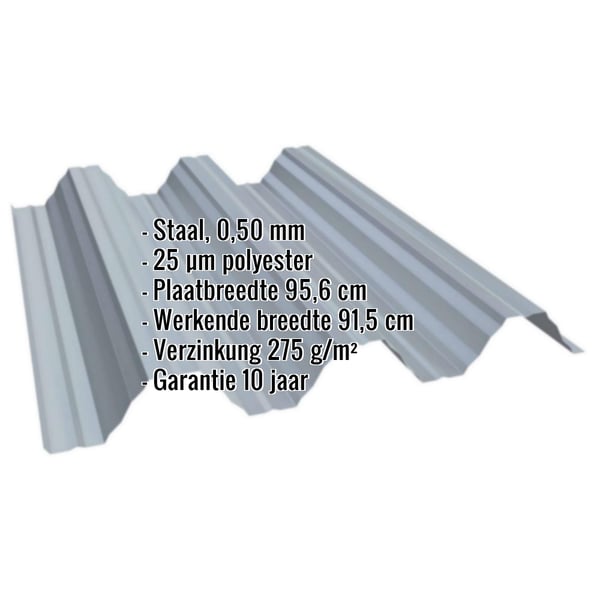 Damwandplaat T92P dakplaat Pelsgrijs, 0,50 mm, met ingebedde technische gegevens