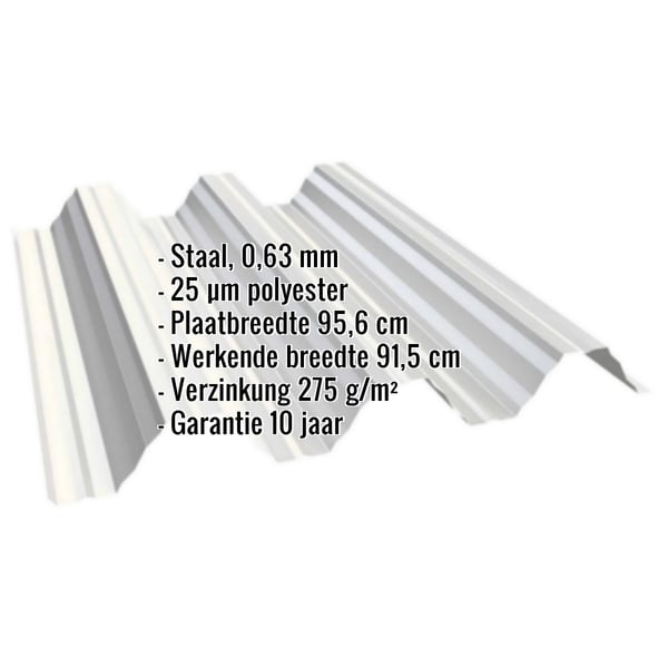 Hoogprofiel T92P dakplaat Grijswit, 0,63 mm staal, met ingebedde specificaties